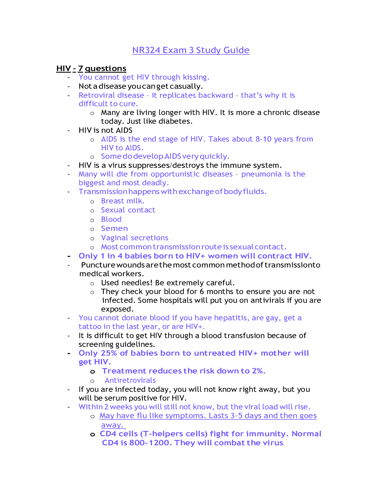 Preview of NR324 / NR 324: Adult Health I Exam 3 Study Guide (Latest 2021 / 2022) Chamberlain College